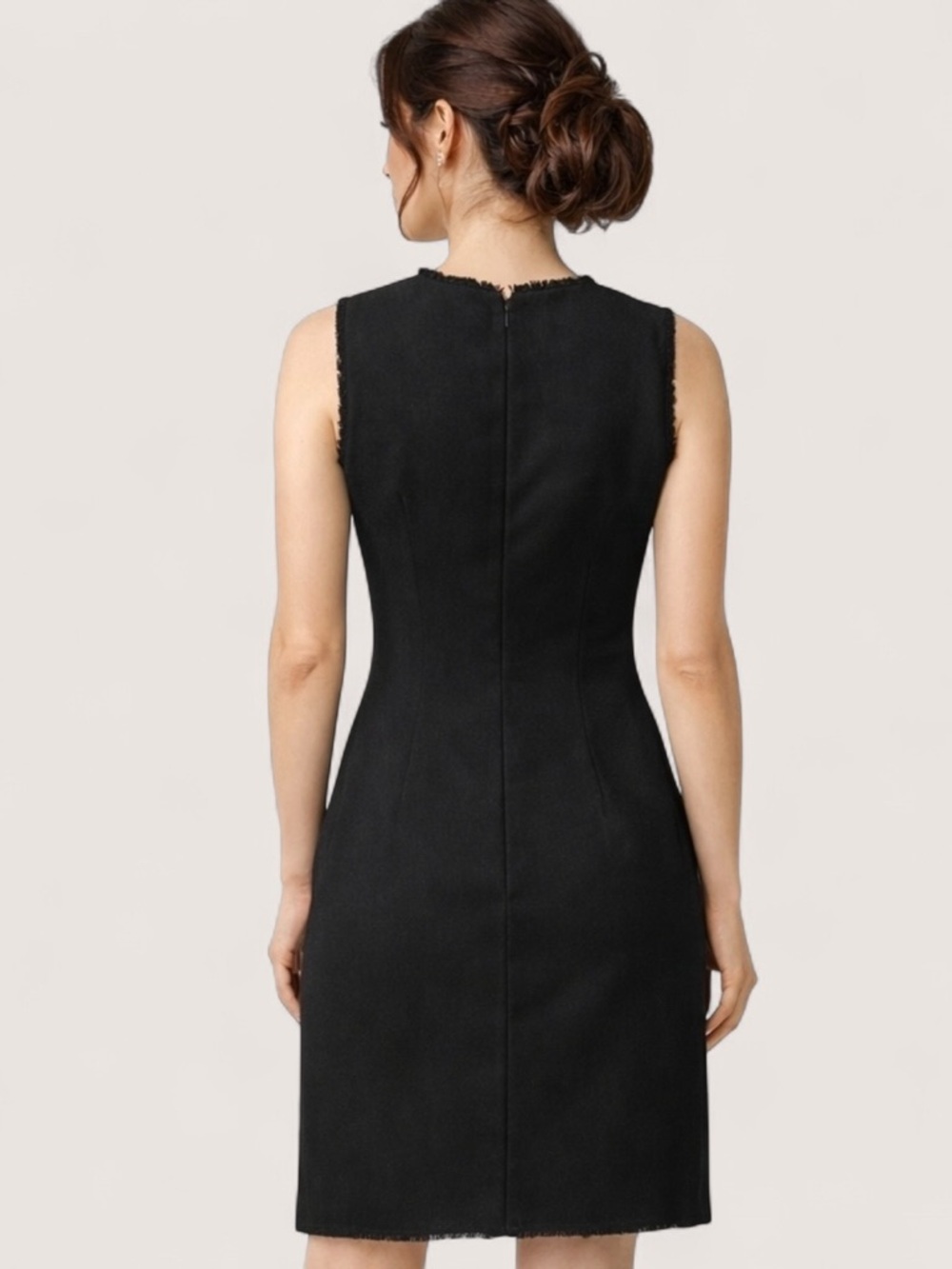 NWT Karl Lagerfeld Paris Sleeveless Black Tweed Shift Dress Pearl Accent Size 6 - Picture 3 of 15